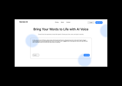 Narrator Ai Web Design ai ai voice artificial branding design figma graphic design intelligence landing page logo text to voice ui user experience user interface ux web app web application web design website website design