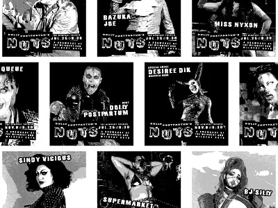NUTS performer solos event events flyer graphic design grunge headshot layout paper poster posts print punk social media texture typography zine