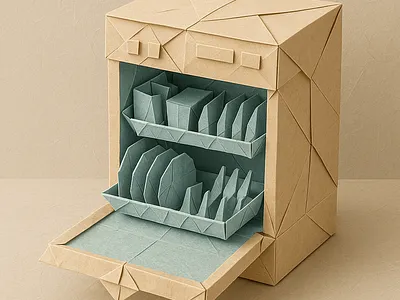 Origami Dishwasher 3D Art 3d conceptual art dishwasher repair dishwasher repairing dishwasher repairs home improvement miniature origami paper art repair dishwasher