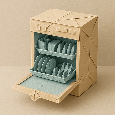 Origami Dishwasher 3D Art 3d conceptual art dishwasher repair dishwasher repairing dishwasher repairs home improvement miniature origami paper art repair dishwasher