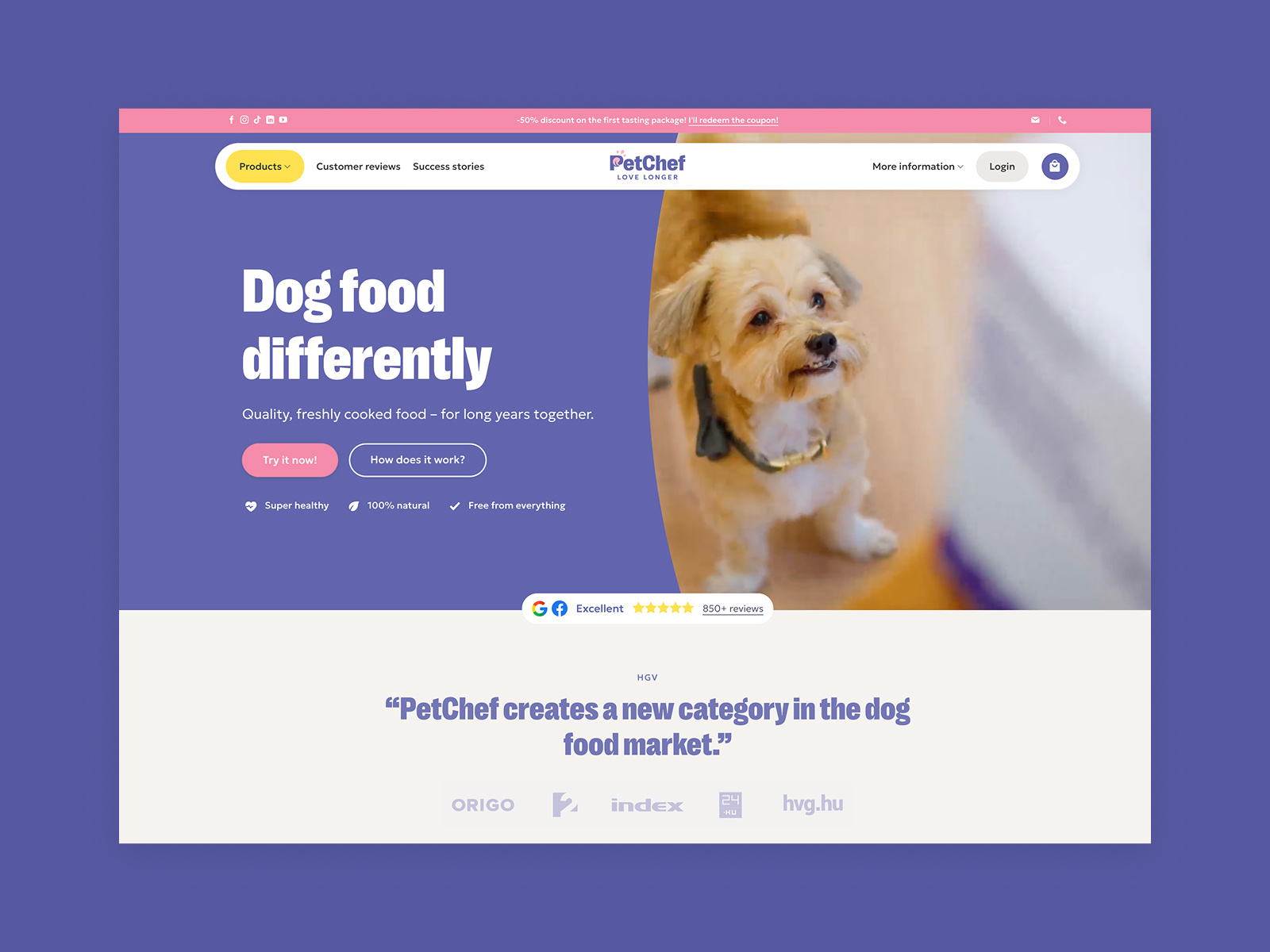 PetChef – Dog Food Webshop Design Built with Flatsome web design inspiration