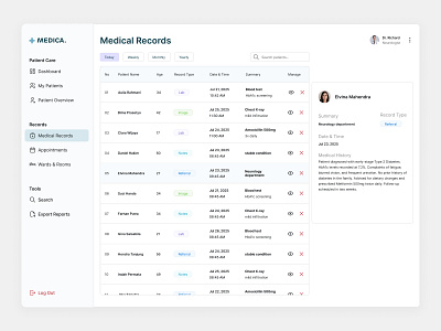 Medical Records Table business dashboard doctors healthtechui hospital medical medical record medicalrecord patient saas table tabledesign ui ux