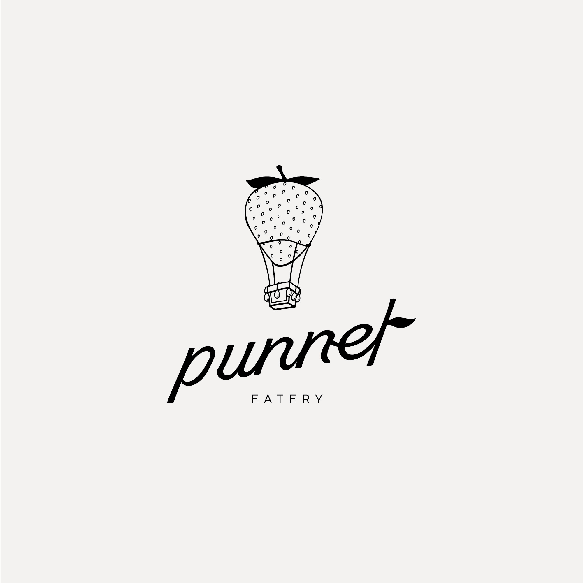 punnet eatery air balloon basket branding brandmark design eatery freshness illustration lettering logo logotype strawberry wordmark