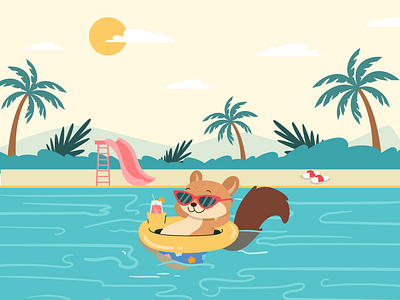Summer Illustration animal app design graphic design illustration palm pool summer summervacation swim vector webillustration