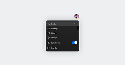 User account dropdown app card design design system profile typography ui ux