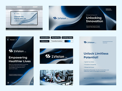 Visionary Tech Branding System brand concept brand strategy branding system business identity cohesive branding corporate design design direction digital presence futuristic style gradient branding identity design innovative branding marketing materials modern logo professional look tech branding tech visuals typography focus visual identity