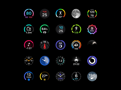 Smartwatch Interface Icon Pack circular ui colorful icons compact design data display digital branding fitness interface health tracker icon design mobile widgets modern visuals screen layout smart features smartwatch icons tech product ui elements user metrics ux interface wearable