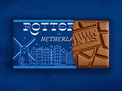 Custom Tony's Chocolonely Bar blue branding chocolate chocolate bar cityscape custom design food packaging illustration netherlands package design packaging rotterdam rtd swag sweets tony chocolate tony chocolonely typography windmill