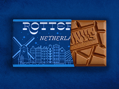 Custom Tony's Chocolonely Bar blue branding chocolate chocolate bar cityscape custom design food packaging illustration netherlands package design packaging rotterdam rtd swag sweets tony chocolate tony chocolonely typography windmill