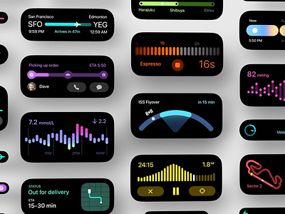 Futuristic Widget Dashboard Elements branding branding visuals colorful components component library data components data graph delivery status futuristic layout health tracker interface branding live metrics minimal analytics mobile widgets neumorphic style realtime data smart dashboard wearable interface widget design