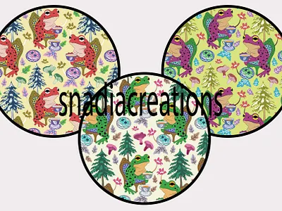 Froggy Tea Party animals fabric designer forest frogs fun garden home decor joy maximalist nature seamless pattern tea party textile pattern designer vector wallpaper design whimsy woodland