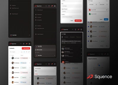 Squence - mobile views crm design product design typography ui ux