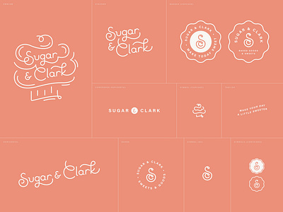 Sugar & Clark - Logo System badge baker baking brand branding clark cookies cupcake emblem identity logo mark monoline responsive scale sugar sweet system variants wordmark
