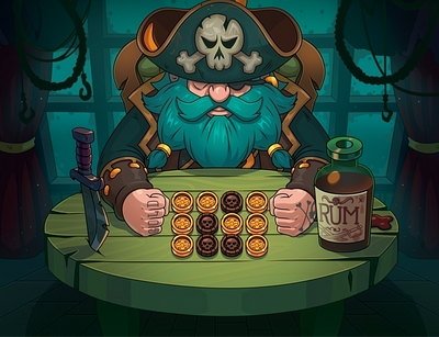 Davy Jones' Flip: Game Promo art cartoon casino casino game casual game character design coin coin flip coin game davy jones gambling game art game design game illustration illustration pirate pirate ship promo art vector