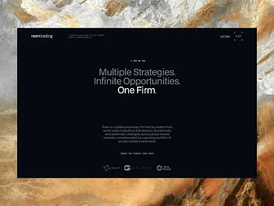 Raentrading™ Homepage above the fold branding agency branding studio creative studio creative work design finances futures hero section homepage layout proprietary trading typography user interface web design web design agency website