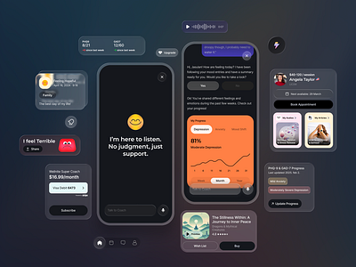 Your AI Mental Health Guide ai app branding chart chat clients emoji flat graphic design guide icon illustration ios liquid glass meditation mental health progress ui ux wellness