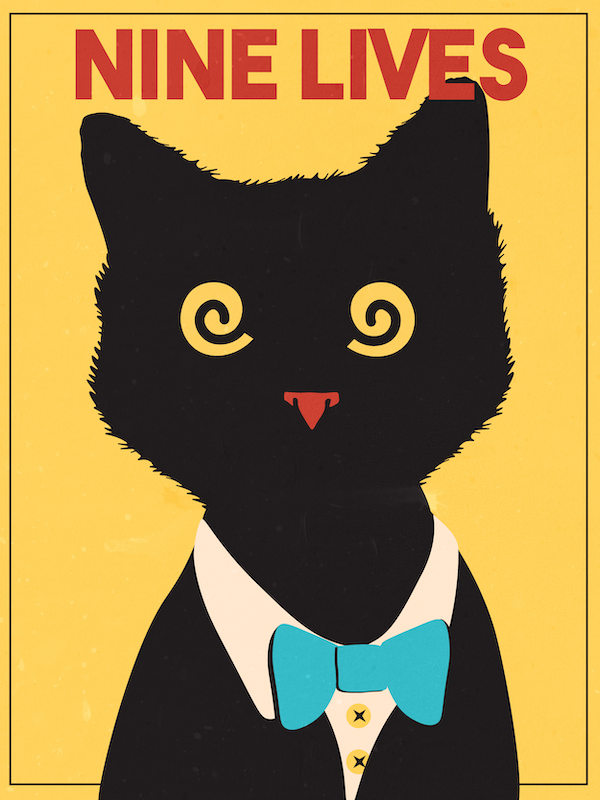 Nine Lives artwork black black cat branding cat design digital art illustration illustrator kitten logo minimal suit ui vector vector art yellow