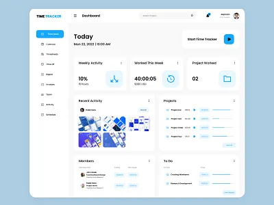 💼 Time Tracker – Dashboard UI clean ui daasboard daily shots dashboard design design figma figma design graphic design modern ui design task tacker app time tracking dashboard ui ui design ux ux design web app web app design website website design work management web app