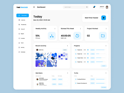 💼 Time Tracker – Dashboard UI clean ui daasboard daily shots dashboard design design figma figma design graphic design modern ui design task tacker app time tracking dashboard ui ui design ux ux design web app web app design website website design work management web app