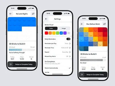 Brick by Brick: Habit Builder UI app clean daily habit design gamification habit tracker lego mobile productivity ui