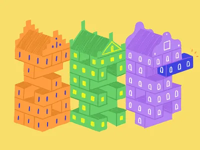 Unstable Foundation build building block color block dutch dutch architecture dutch building holland illustration jenga netherlands philanthropy traditional unstable