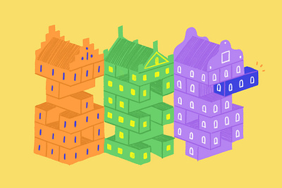 Unstable Foundation build building block color block dutch dutch architecture dutch building holland illustration jenga netherlands philanthropy traditional unstable