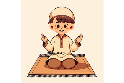 Cartoon Boy Sitting on a Rug arab belief believe carpet culture faith gesture habit islamic moslem mosque namaz pray prayer praying religion religious salat tasbih tradition
