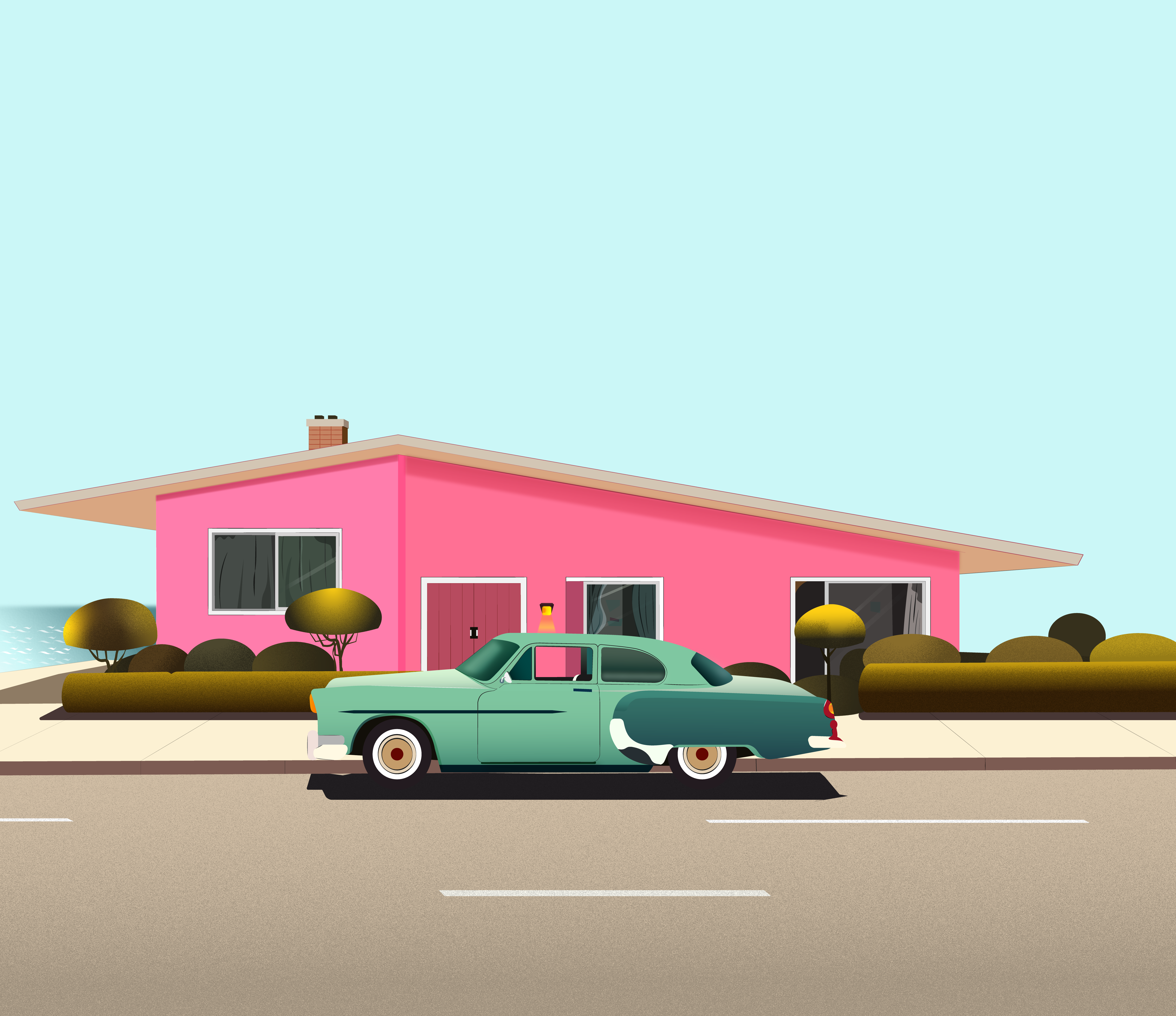 MY HOOD architecture car graphic design illustration illustrator retro art vector art vintage