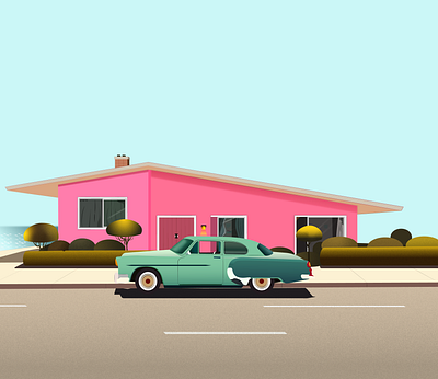 MY HOOD architecture car graphic design illustration illustrator retro art vector art vintage
