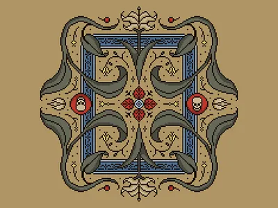 Floral Motif | Pixel Art Design 8 bit botanical cross stitch decor decorative floral flowers foliage folk folk art folksy motif pixel art
