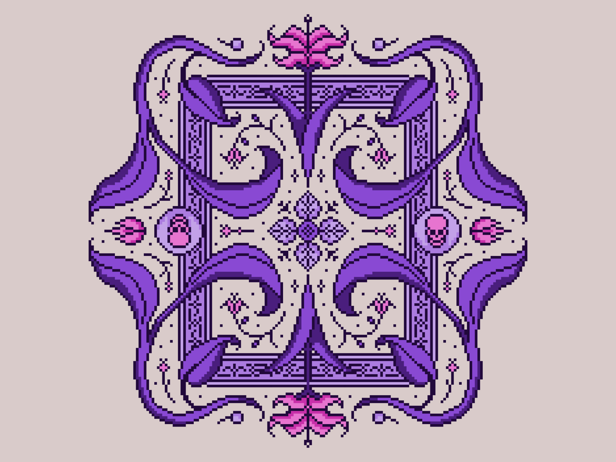 Floral Motif | Pixel Art Design border botanical cute decor decorative floral flowers folk art goth gothic illustration licensing pattern pink purple tulip