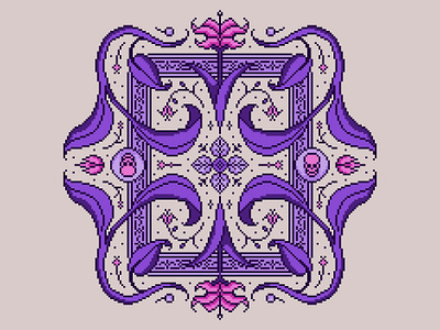 Floral Motif | Pixel Art Design border botanical cute decor decorative floral flowers folk art goth gothic illustration licensing pattern pink purple tulip