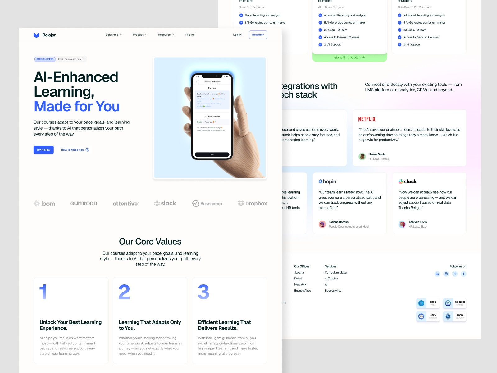 Landing Page for AI Learning Management System ai clean ui design figma footer hero section landing page lms navbar navigation bar pricing testimonial ui ux web website