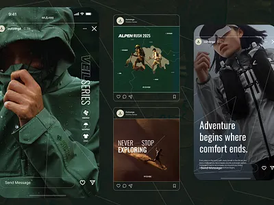 OUTVERGE - Outdoor Sportwear Social Media Instagram Design ads bold brand collateral brand guideline branding design graphic design instagram post lifestyle marketing minimalist modern outdoor professional sj social media sport sport logo sportwear template