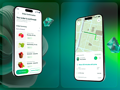 Smart Grocery – Order Confirmation & Track Delivery app design appdesign cleanui groceryapp grocerytech mobile app mobileappdesign online grocery orderconfirmation ordertracking realtimetracking seamlessshopping smartgroceryapp smartnotifications sumonsarkardesigns super market ui ux uidesign userexperience uxdesign