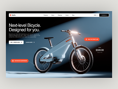 AERIX - Bicycle Landing page Design bicycle bike brand clean concept dark design e commerce e commerce landing page eco bike ecommerce website homepage landing page marketplace online store ui uiux web web design website