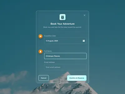 Eston - Trip Reservation Modal card cards clean component everest form input liquid glass modal panel pop up popup registration reservation trip ui uidesign ux web ui website