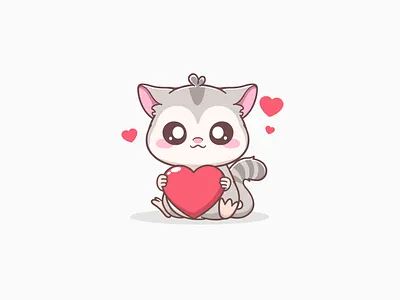 Love sugar glider design fluffy graphic design heart shape kawaii logo love mascot sugar glider valentines day
