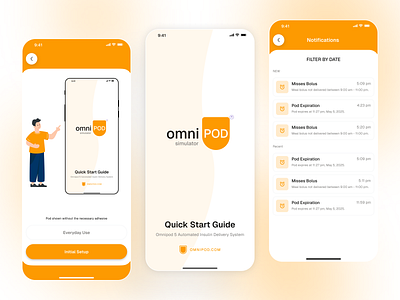 Onboarding & Notifications Screen - Omnipod Mobile App app design minimal mobile app mobile ui notification page notification screen notifications omnipod onboarding illustration onboarding screen settings splashscreen ui ux welcome welcome screen