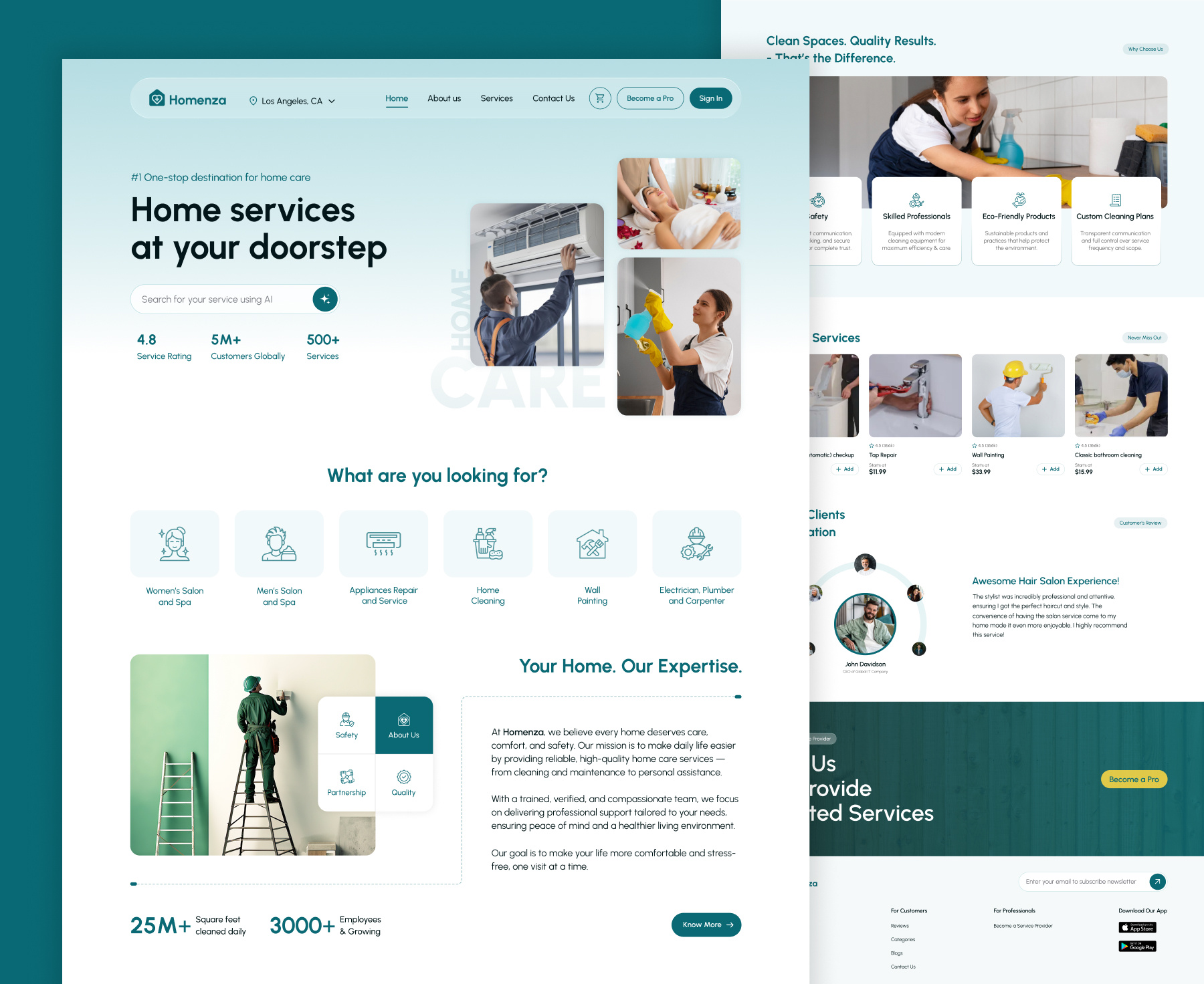 Homenza - Professional Home Services branding custom design home services webplatform homecare material design on demand service responsive web design ui ux web application design