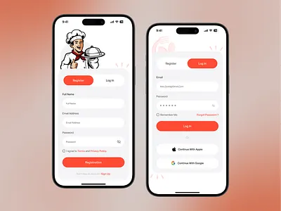 Food App Login - Sign Up Screens appdesign cleanui figmadesign foodapp fooddelivery loginui minimaldesign mobileappdesign mobiledesign restaurantapp signupui uiux useronboarding uxdesign