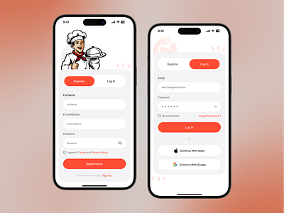 Food App Login - Sign Up Screens appdesign cleanui figmadesign foodapp fooddelivery loginui minimaldesign mobileappdesign mobiledesign restaurantapp signupui uiux useronboarding uxdesign