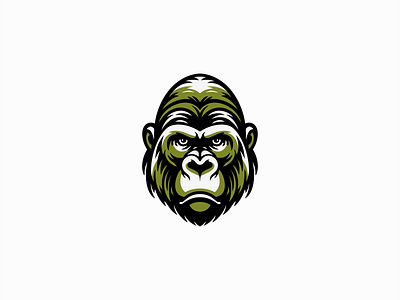 Strong And Determined Gorilla Logo animal ape branding design face gaming gorilla green illustration logo mark mascot nature sports strong team vector wildlife zoo