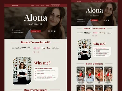 Alona Pavlenko – Personal Website for a UGC Creator beauty branding cleanui creatorwebsite design figma graphic design illustration landingpage lifestyle logo personalbrand portfolio typography ugc ui ux vector webdesign webflow