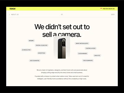 Tekox - Security Camera About Page about about page about us ai camera camera graphic design jawir security camera smart camera tekox ui uiux