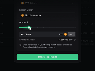 Transfer Crypto Funds blockchain btc crypto dark dex exchange finance funds slider transfer ui user interface
