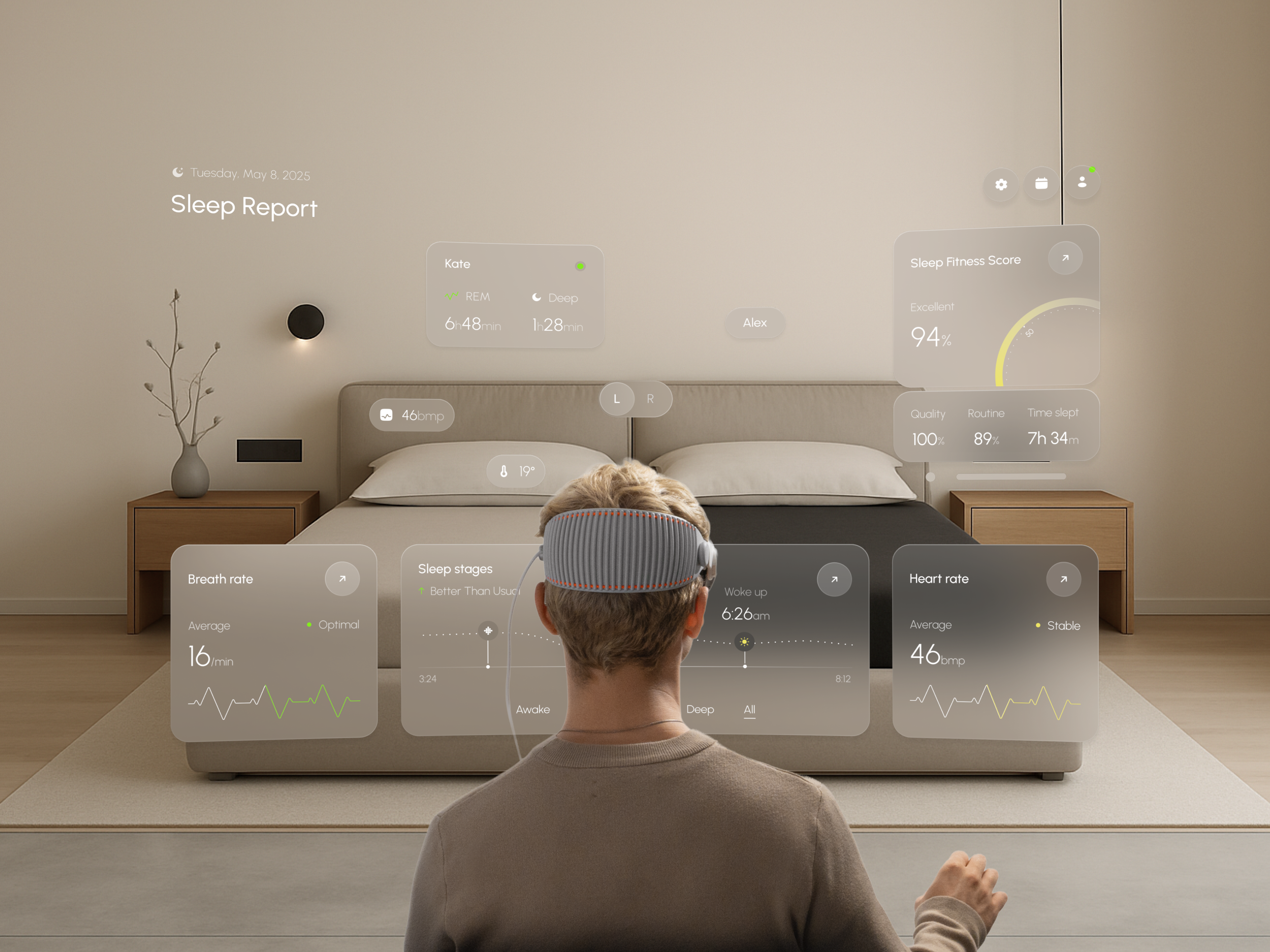 Mora Health App - AR Sleep Report ai app app design ar b2b bed business crm dashboard design interface product report saas service sleep software ui ux vr