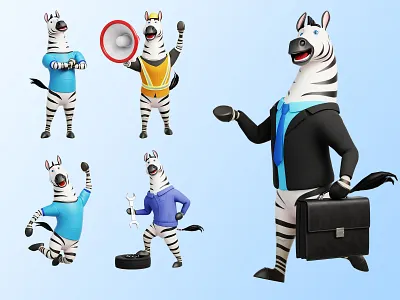 Zebra - 3D Mascot 3d 3d animal 3d mascot 3d zebra animal blender branding cartoon design graphic design illustration illustrations mascot motion graphics resources rigged stylized zebra