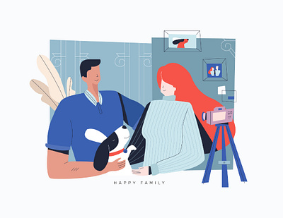 Happy Family Illustration concept editorial family flat illustration pet ui vector