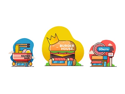 Food Restaurant Icon Set burger concept food gradient icon junk food pizza ramen ui